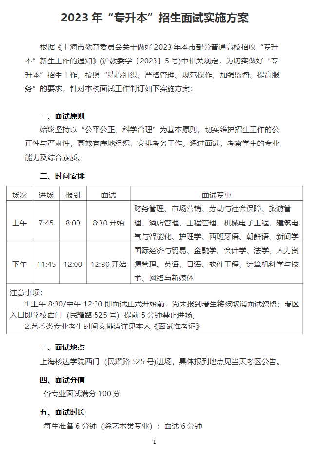 上海杉達學院專升本